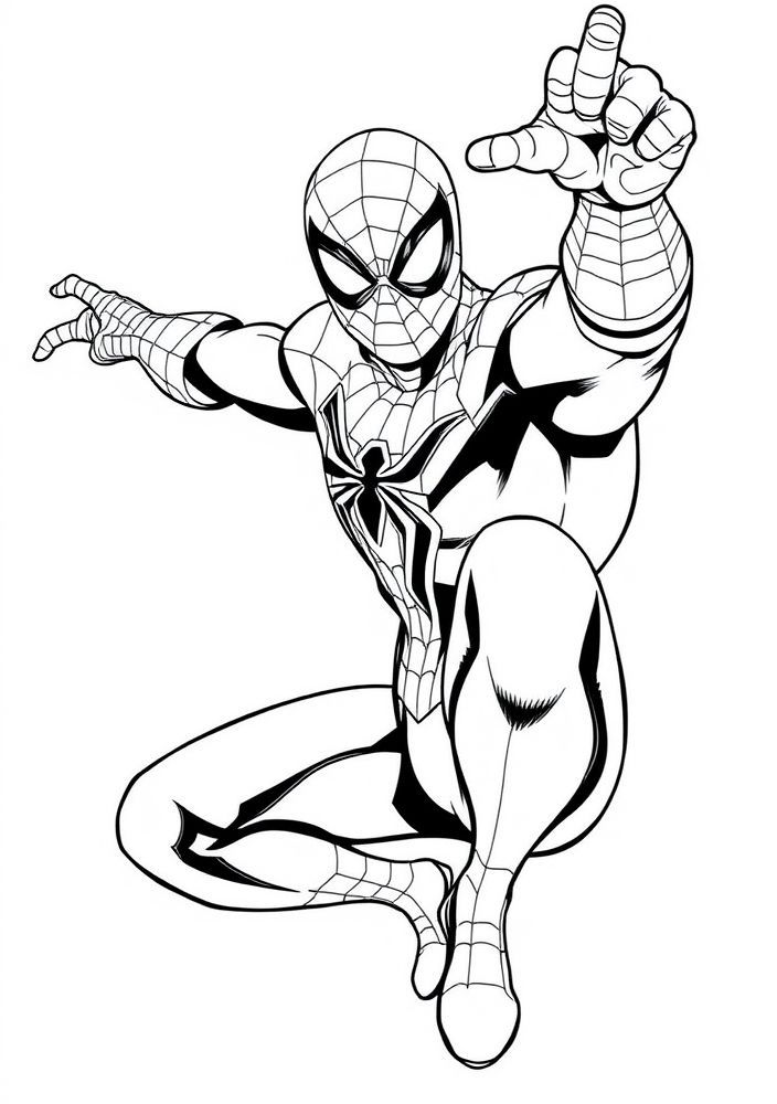 Desenho do Homem Aranha em sua famosa pose clássica para colorir
