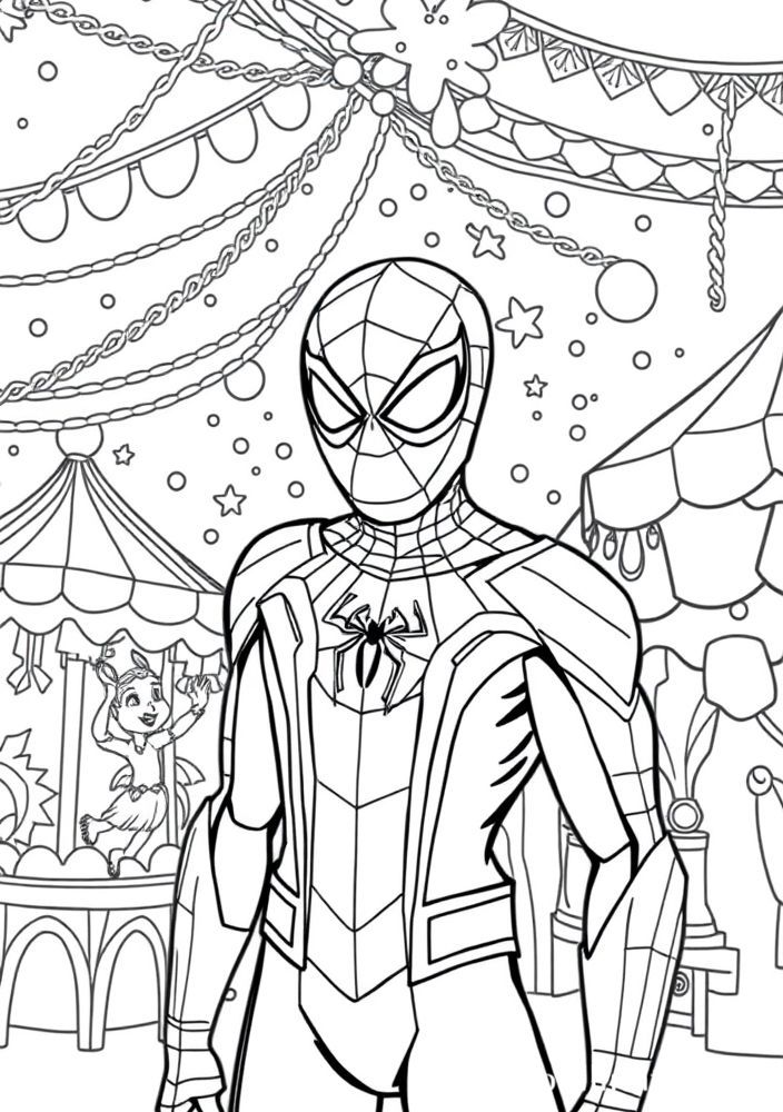 Desenho do Homem Aranha em um carnaval para colorir