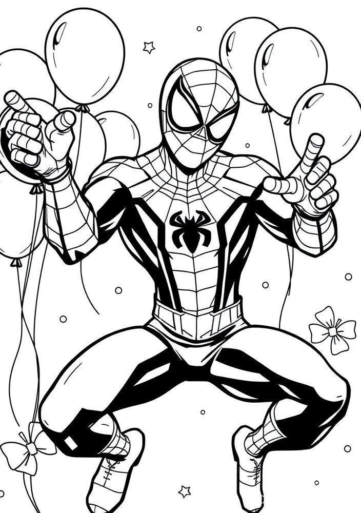 Desenho do Homem Aranha em um evento de festa para colorir
