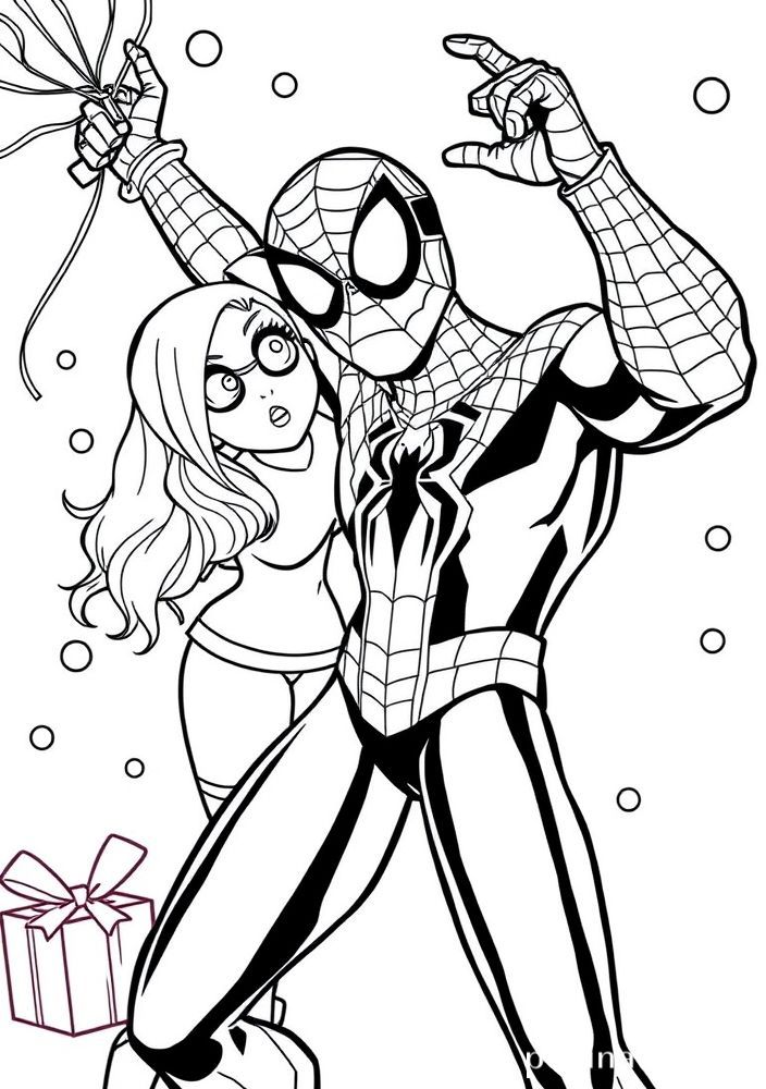 Desenho do Homem Aranha em uma festa de suas aventuras para colorir