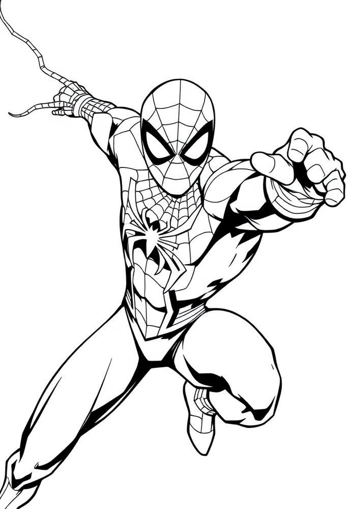 Desenho do Homem Aranha em uma pose de super-herói para colorir