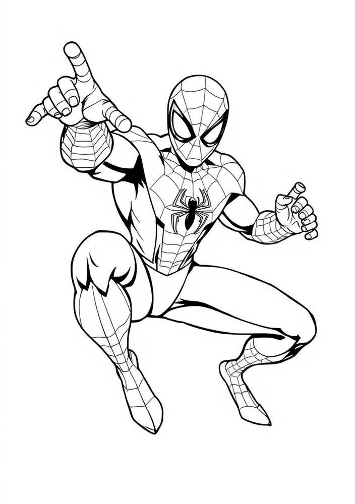 Desenho do Homem Aranha em uma pose de super-herói para colorir