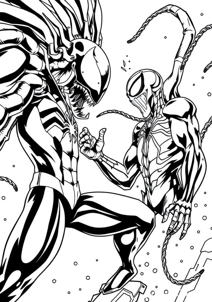 Desenho do Homem Aranha enfrentando o Venom para colorir