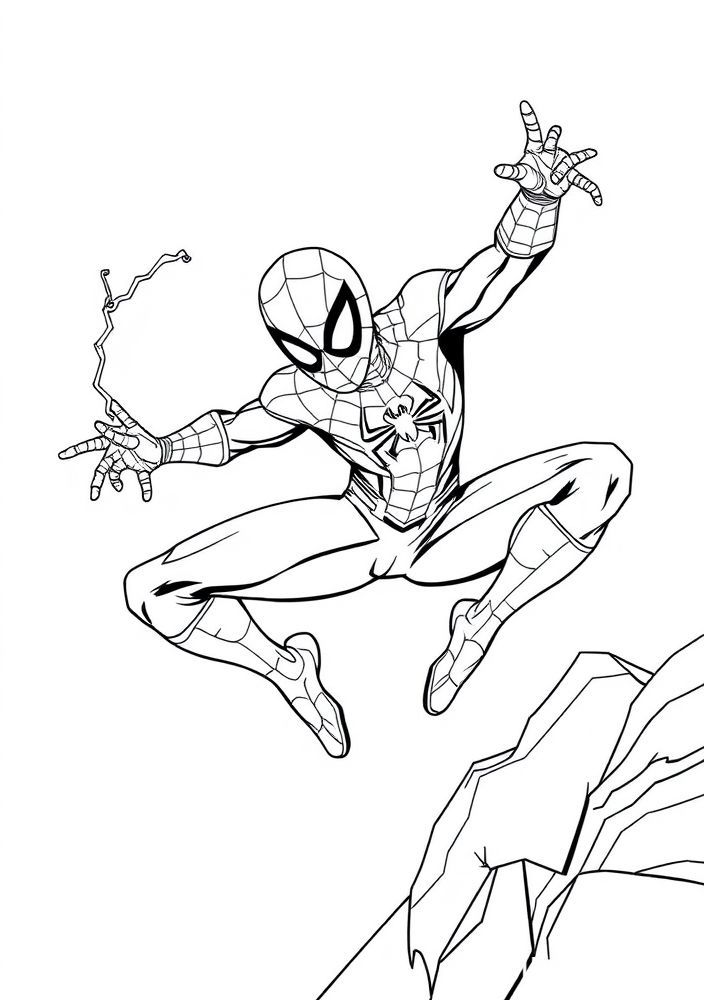 Desenho do Homem Aranha fazendo acrobacias para colorir