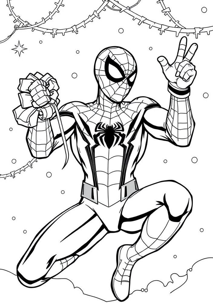 Desenho do Homem-Aranha no Natal para colorir