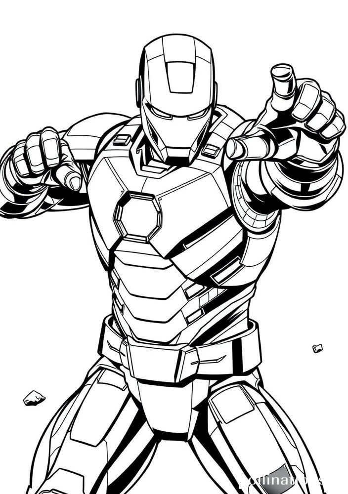 Desenho do Homem de Ferro com sua armadura em modo de combate para colorir