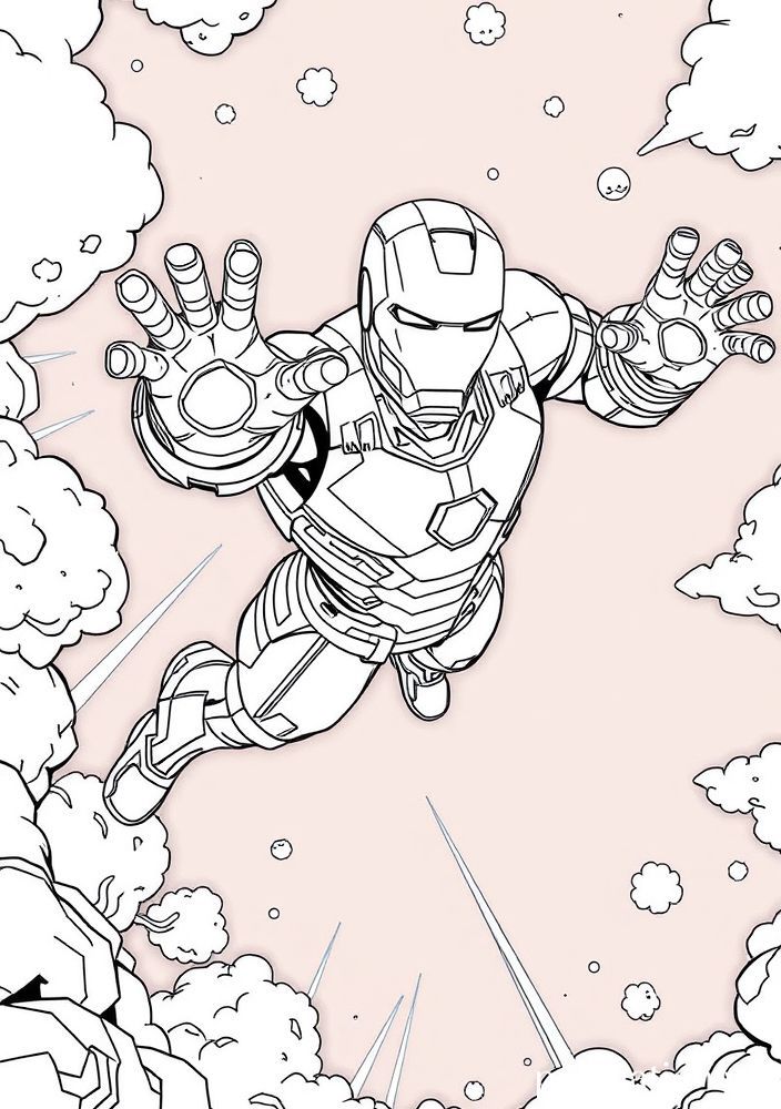 Desenho do Homem de Ferro em Voo para colorir