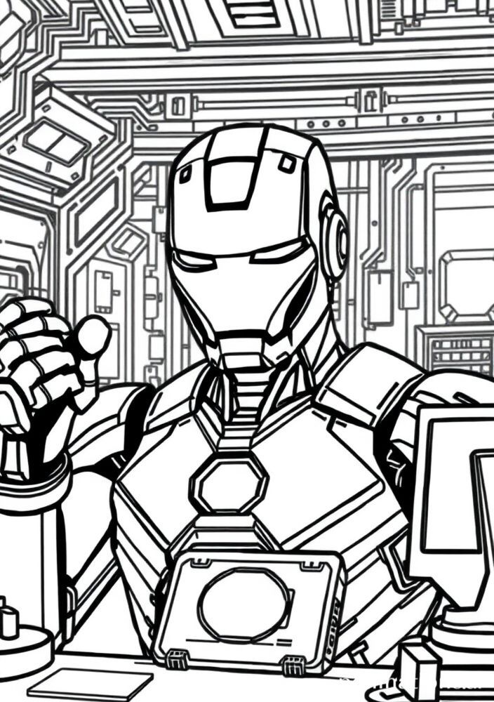 Desenho do Homem de Ferro em sua sala de controle para colorir