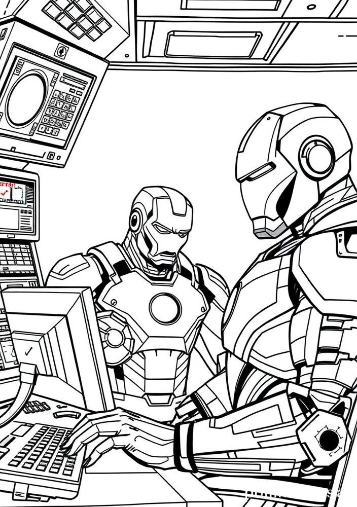Desenho do Homem de Ferro na sala de comando para colorir