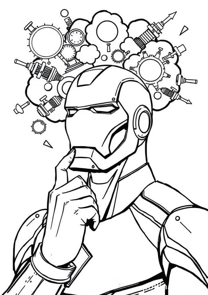 Desenho do Homem de Ferro sonhando com novos projetos para colorir