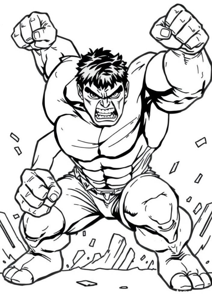 Desenho do Hulk em uma pose de batalha para colorir