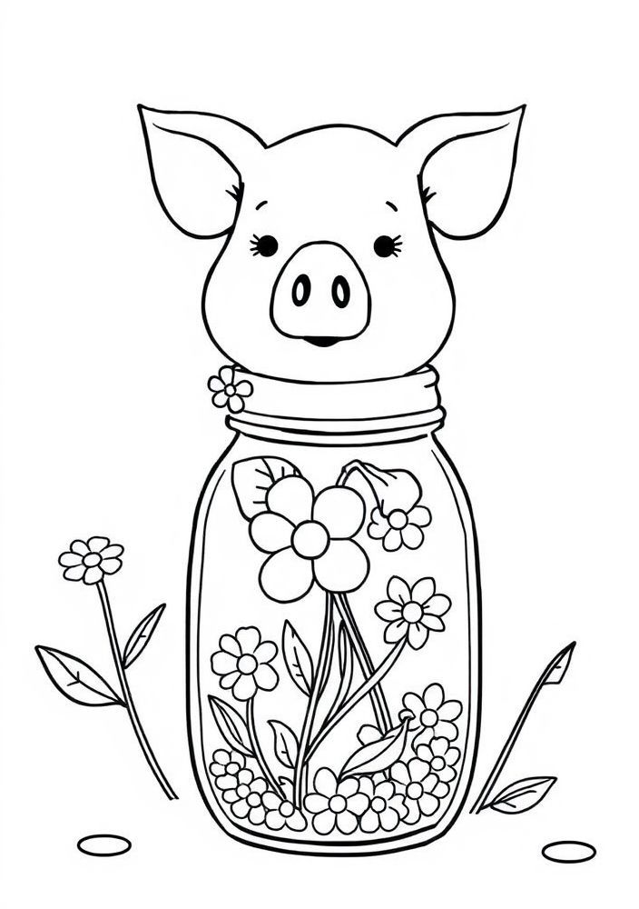 Desenho do Jarro de Flores da Mamãe Pig para colorir