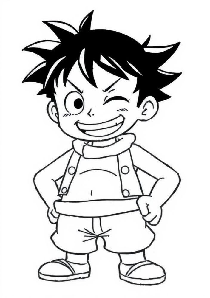 Desenho do Luffy com foco em sua personalidade forte para colorir
