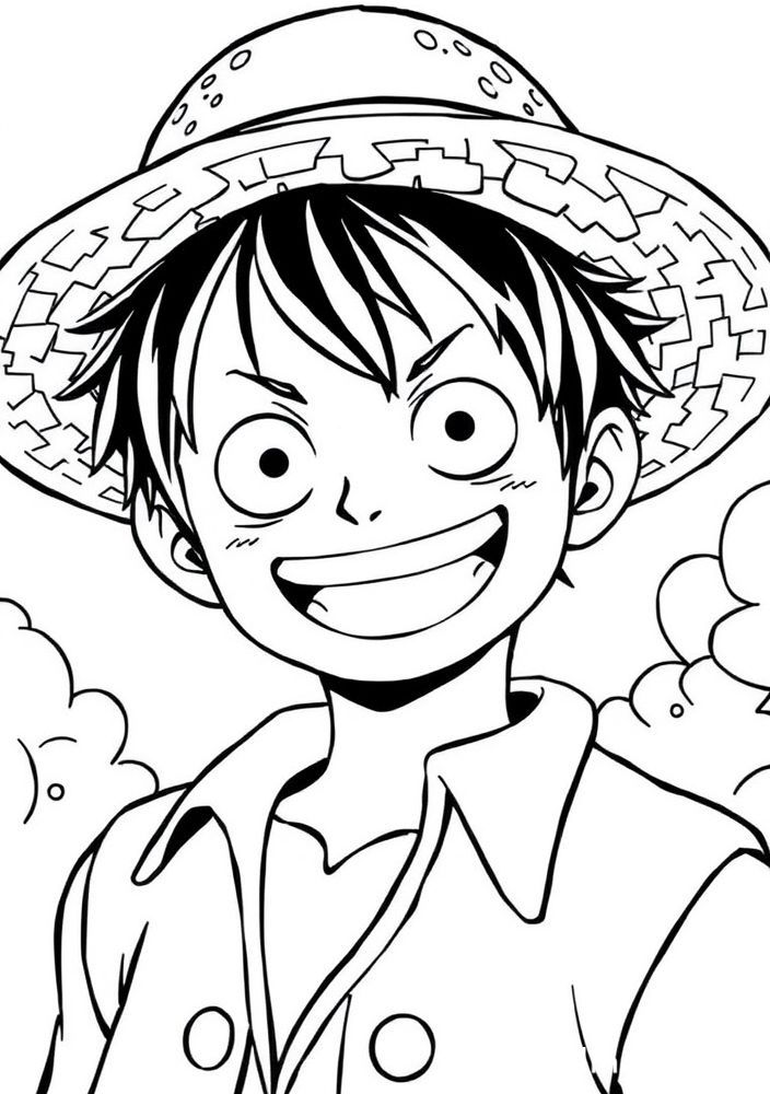 Desenho do Luffy com seu Chapéu de Palha para colorir