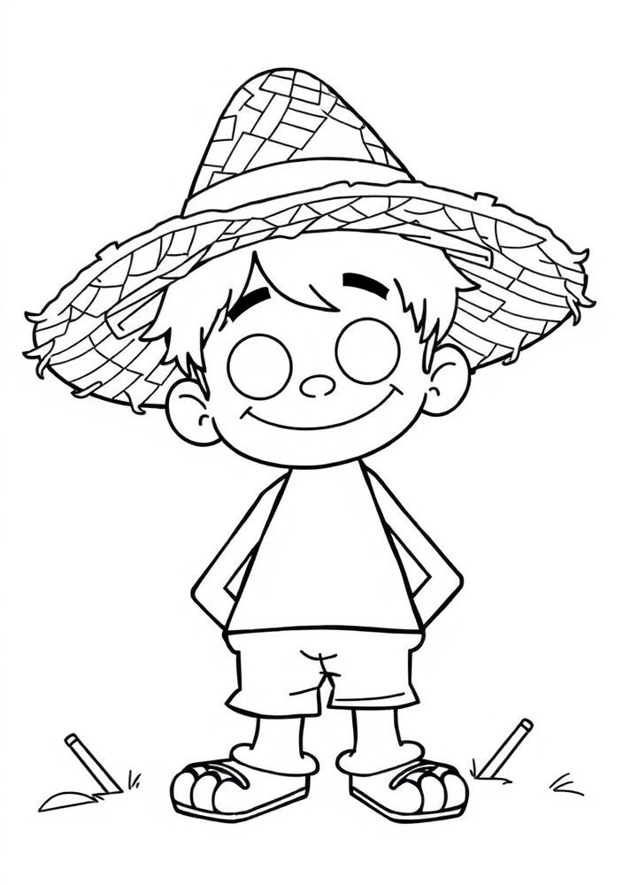 Desenho do Luffy com seu chapéu de palha para colorir