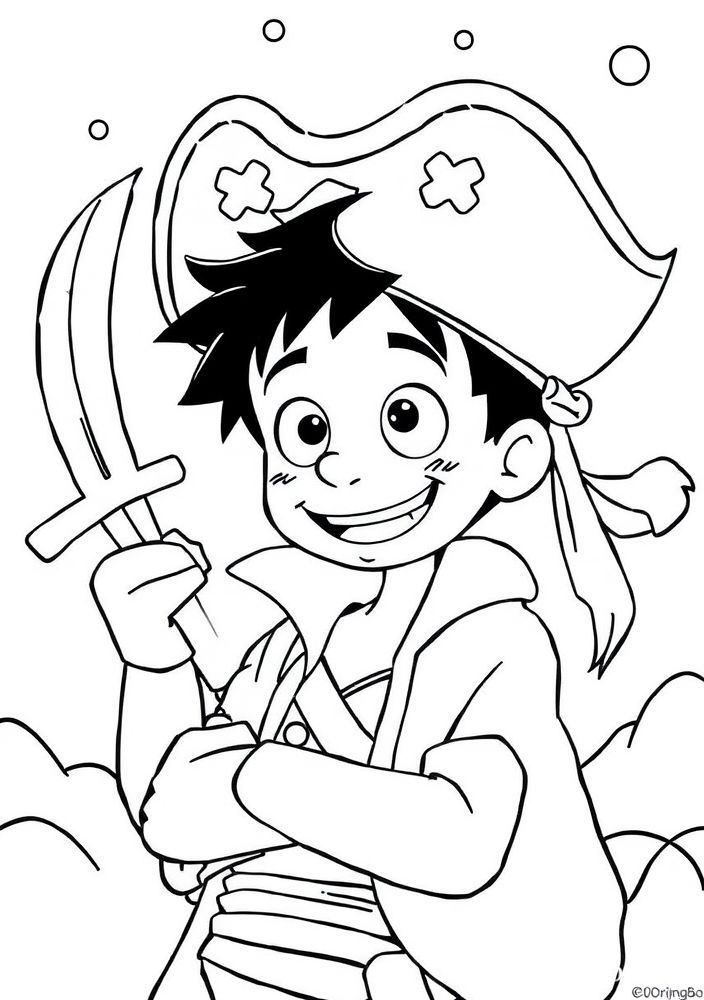 Desenho do Luffy e seus sonhos de pirata para colorir