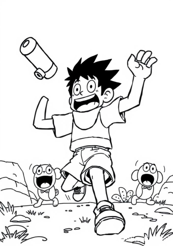Desenho do Luffy e seus superiores em um treino para colorir