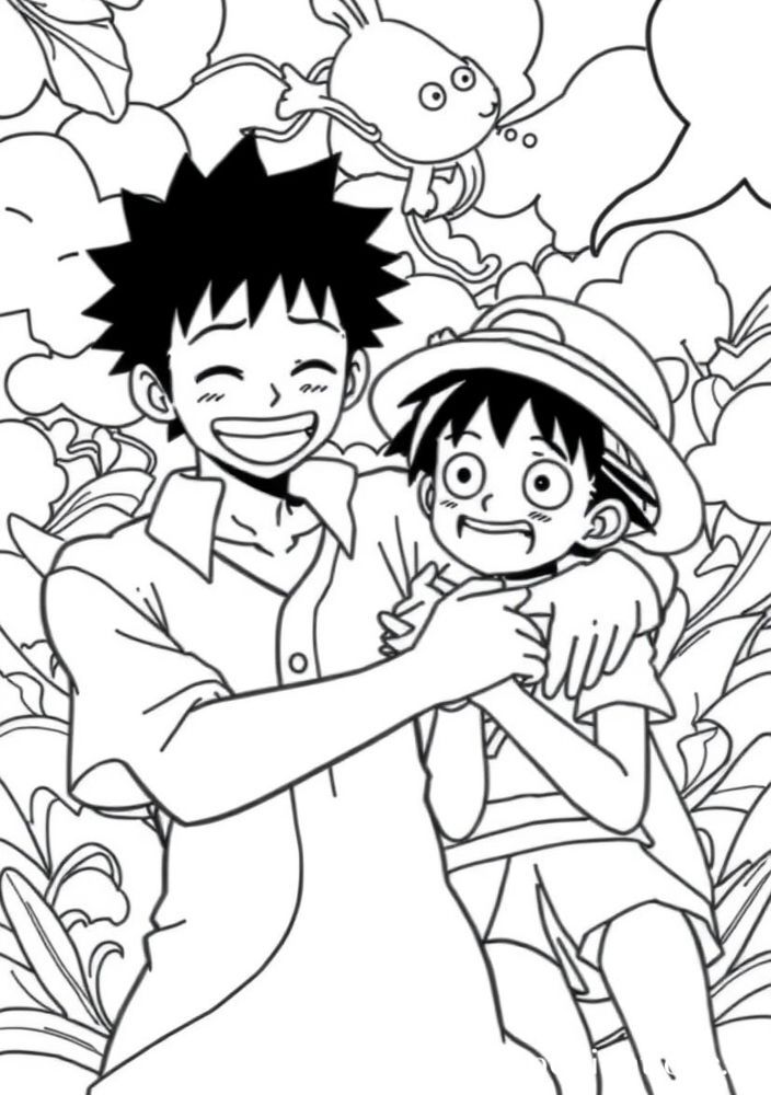 Desenho do Luffy e sua amizade com o Zoro para colorir