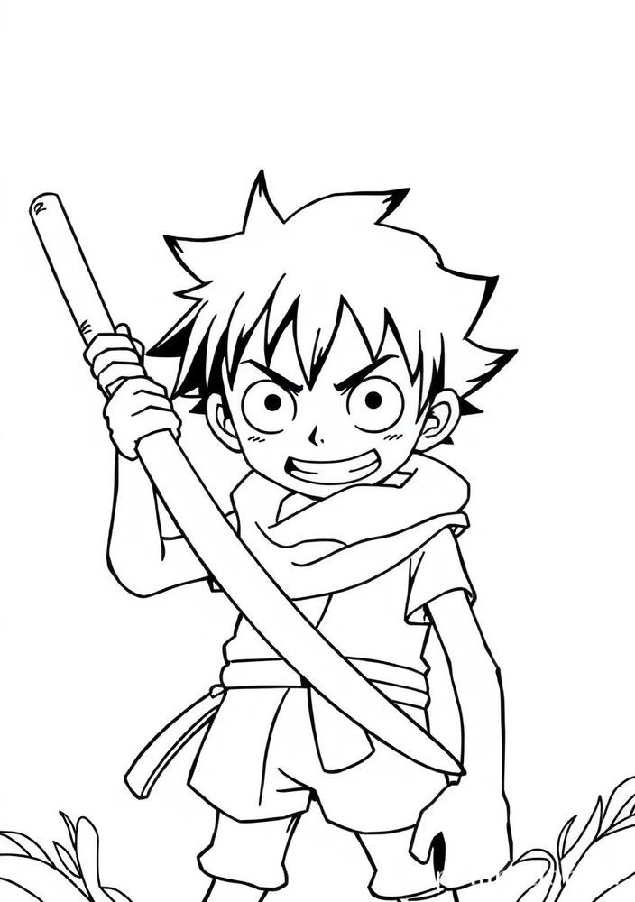 Desenho do Luffy e sua espada de papel para colorir