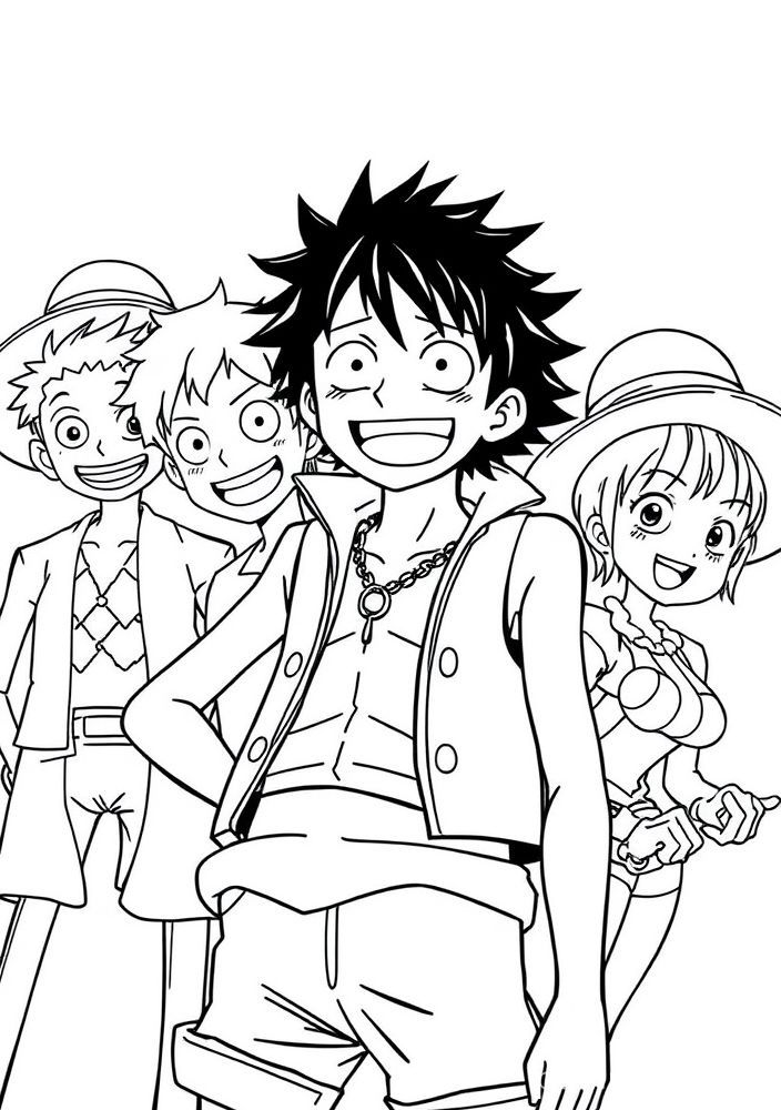 Desenho do Luffy e sua tripulação para colorir