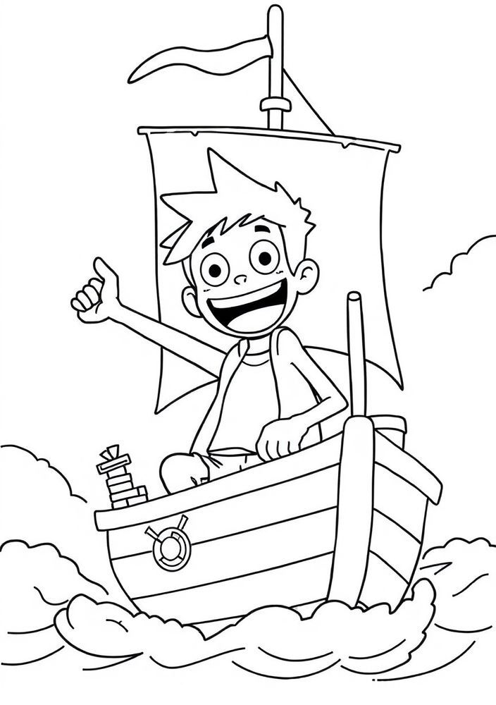 Desenho do Luffy e suas aventuras no navio para colorir