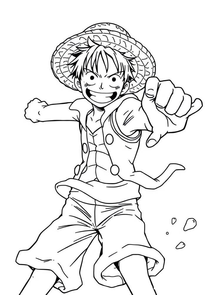 Desenho do Luffy em ação com o ataque Gomu Gomu no Pistol para colorir