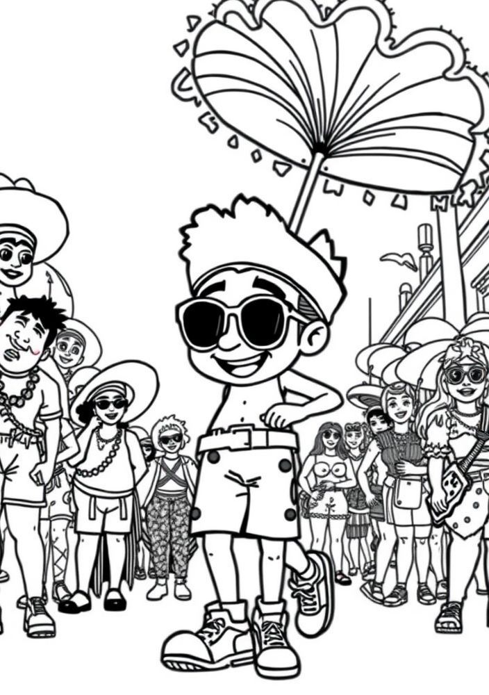 Desenho do Luffy em um desfile de carnaval com samba para colorir