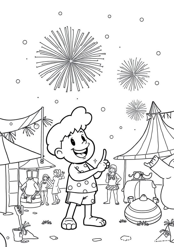 Desenho do Luffy em um festival de verão colorido para colorir