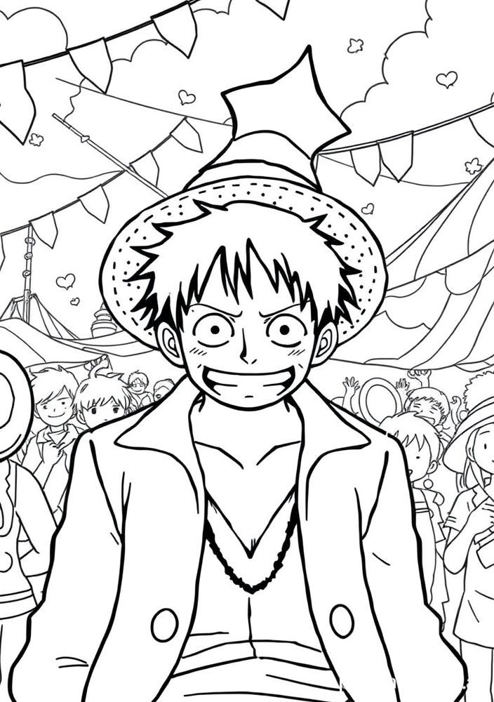 Desenho do Luffy em um festival para colorir