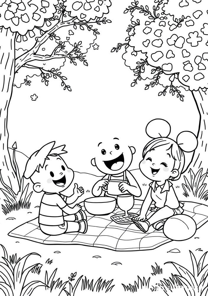 Desenho do Luffy em um picnic com seus amigos para colorir