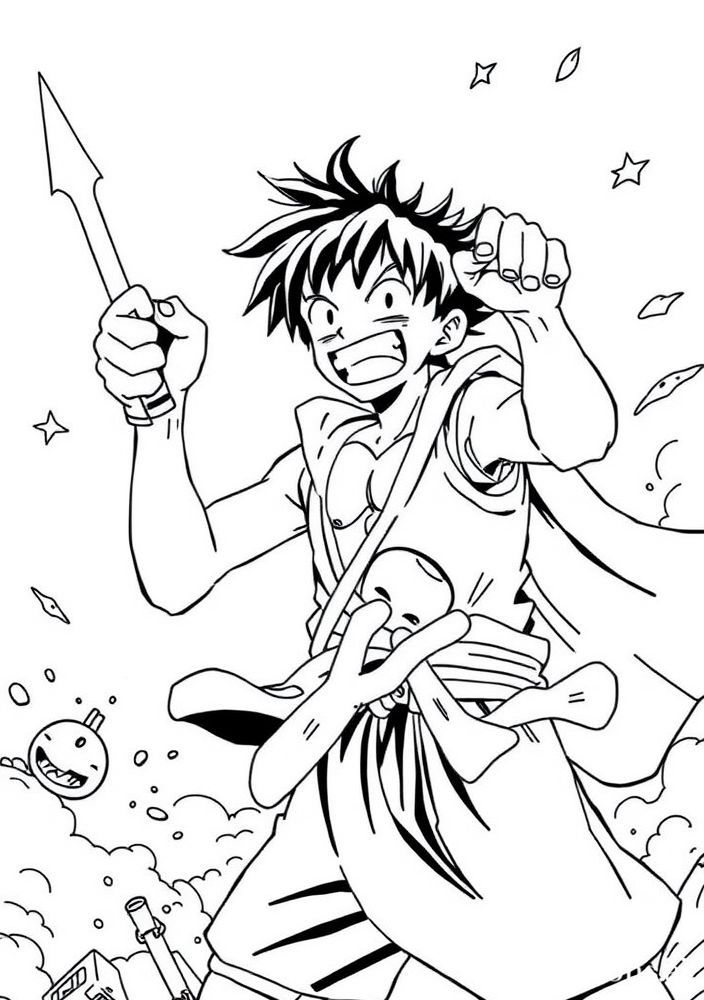 Desenho do Luffy em uma batalha épica no estilo manga para colorir