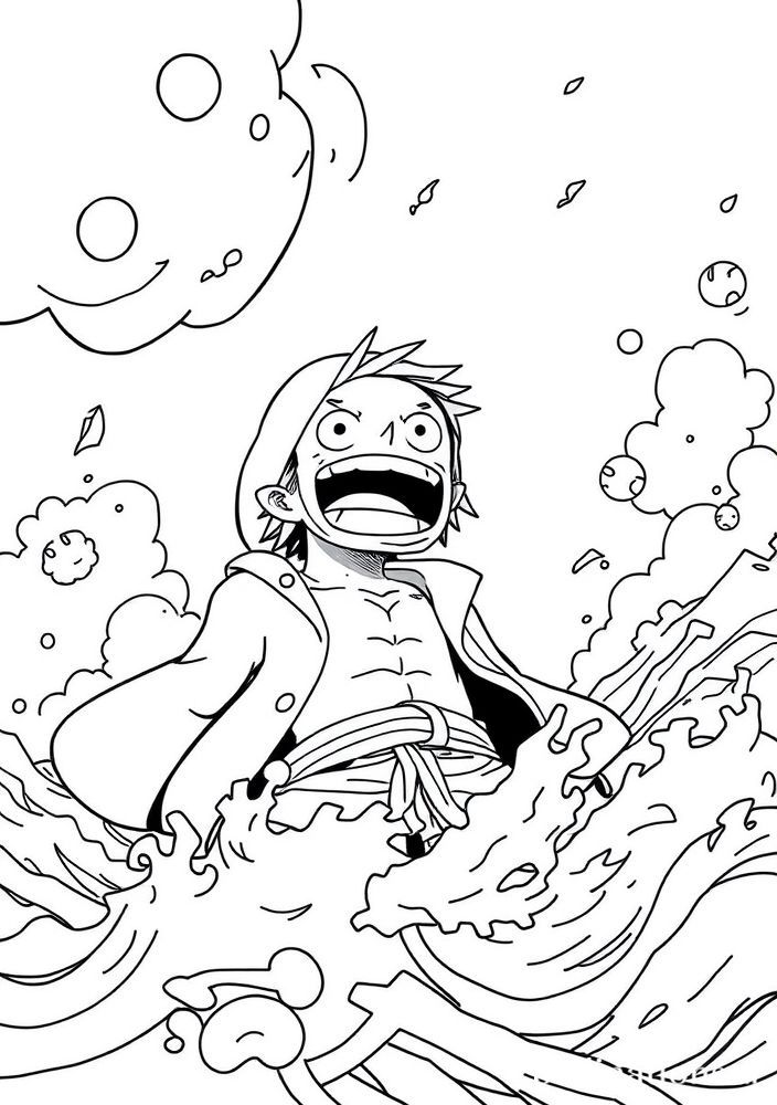 Desenho do Luffy em uma tempestade no mar para colorir
