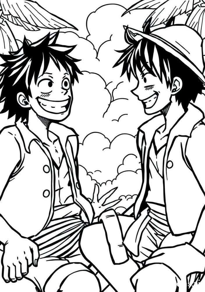Desenho do Luffy encontrando um novo amigo para colorir