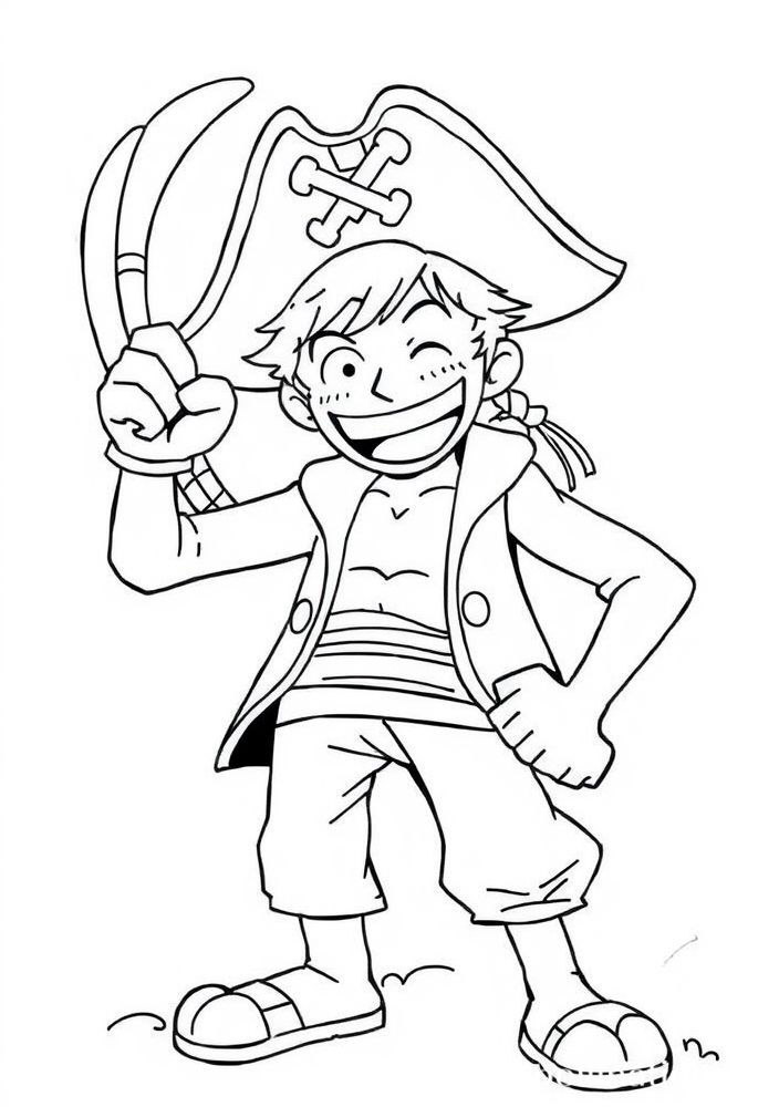 Desenho do Luffy fazendo pose de pirata para colorir