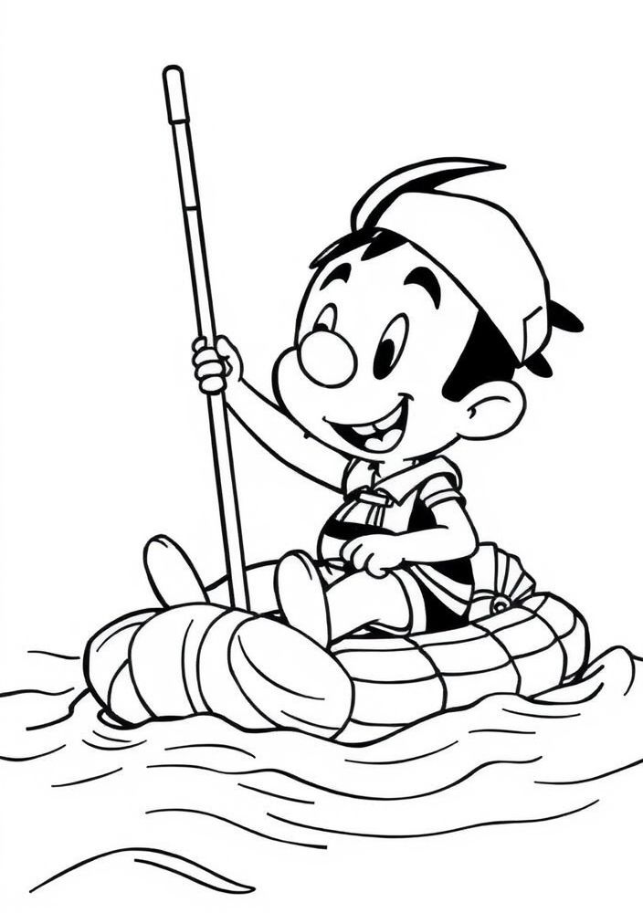 Desenho do Luffy navegando na jangada para colorir