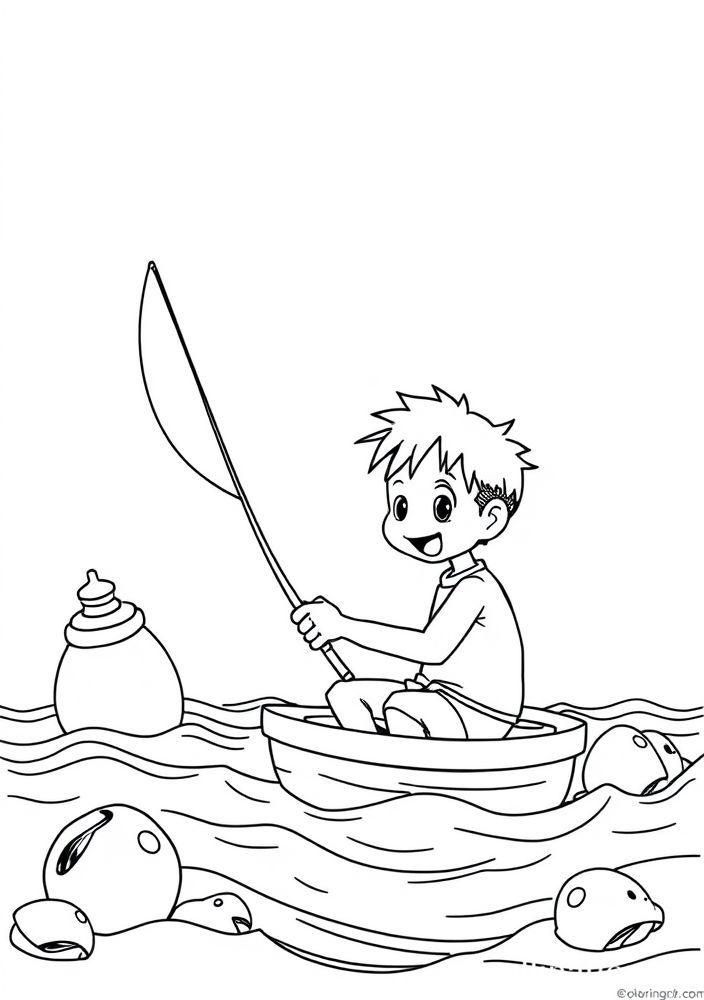 Desenho do Luffy pescando no mar para colorir
