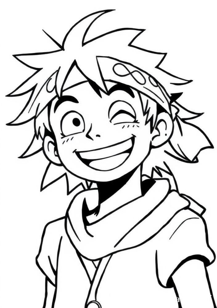 Desenho do Luffy sorrindo com sua bandana para colorir