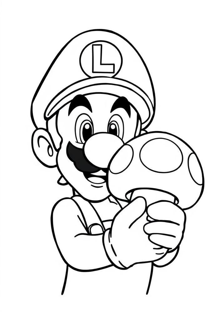 Desenho do Luigi com um cogumelo para colorir