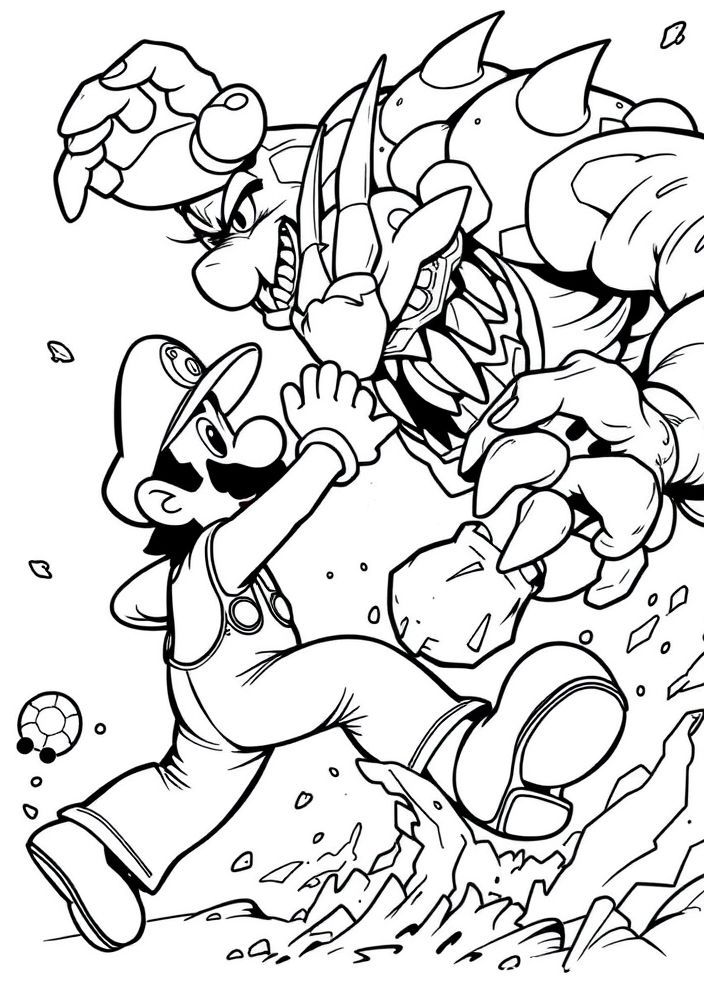 Desenho do Luigi enfrentando um inimigo para colorir