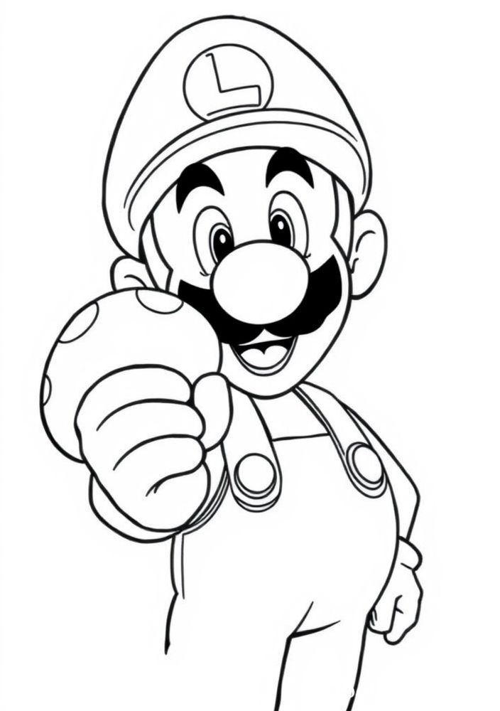 Desenho do Luigi segurando um cogumelo para colorir