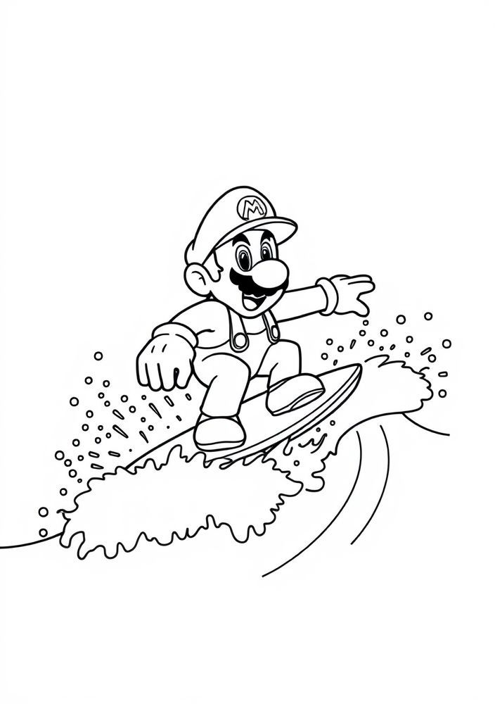 Desenho do Mario Surfando para colorir
