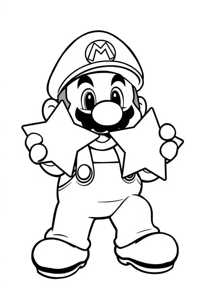 Desenho do Mario com a Super Estrela para colorir