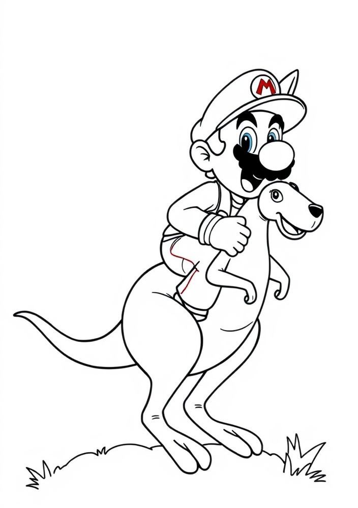 Desenho do Mario com o Kangaroo para colorir