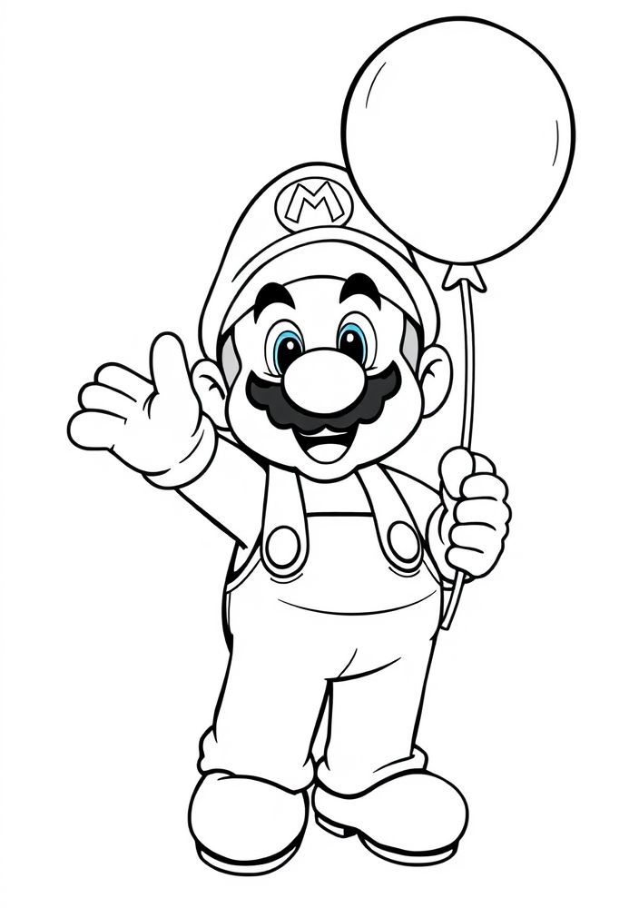 Desenho do Mario com um balão para colorir