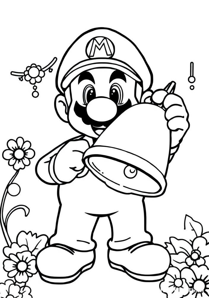 Desenho do Mario com um sino para colorir
