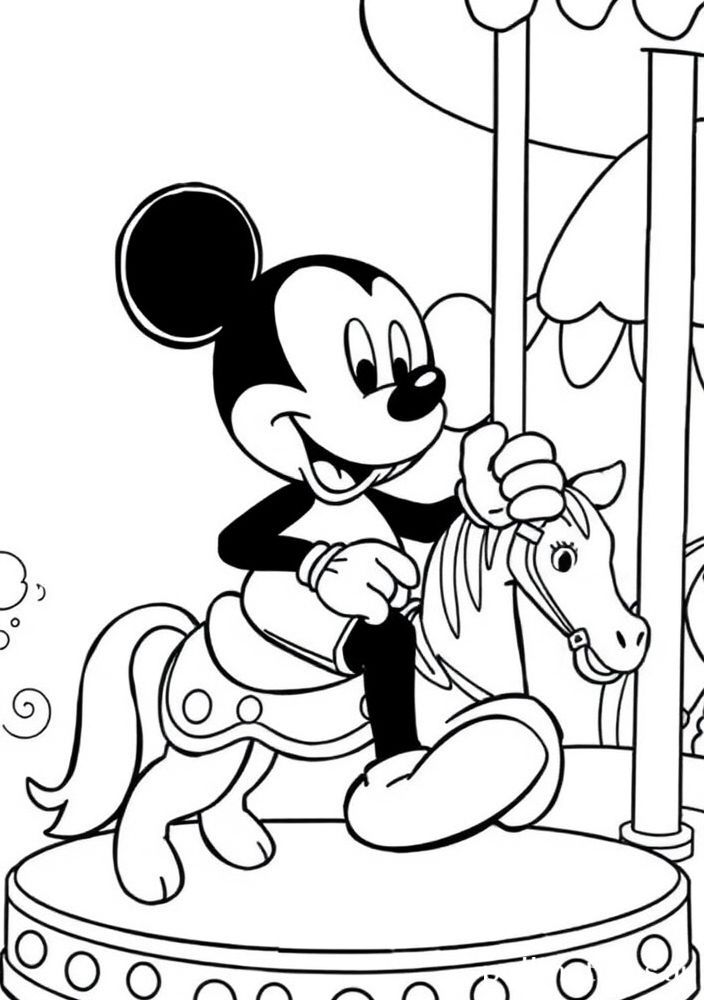Desenho do Mickey Mouse em um carrossel para colorir