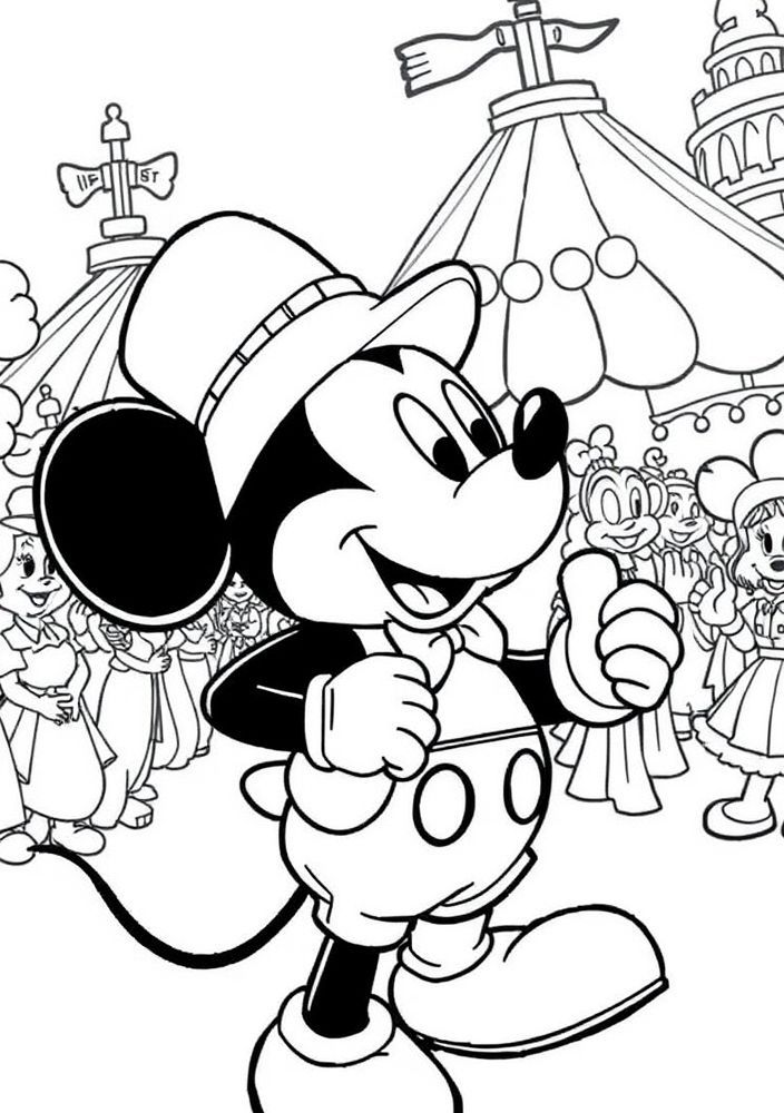 Desenho do Mickey Mouse em um desfile de marcha para colorir