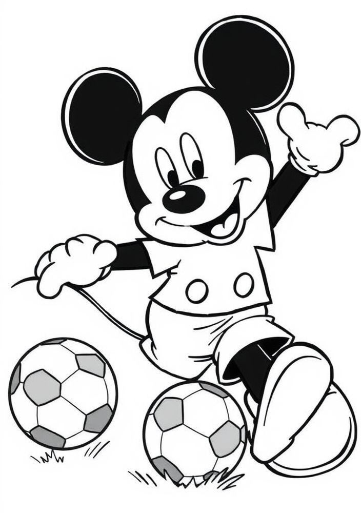 Desenho do Mickey Mouse jogando futebol para colorir
