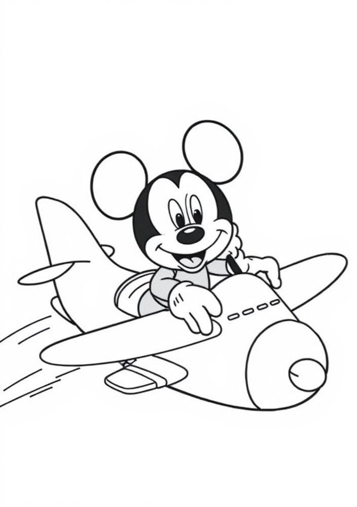 Desenho do Mickey Mouse pilotando um avião para colorir