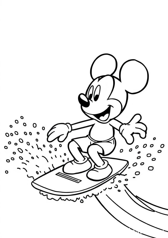 Desenho do Mickey Mouse surfando para colorir